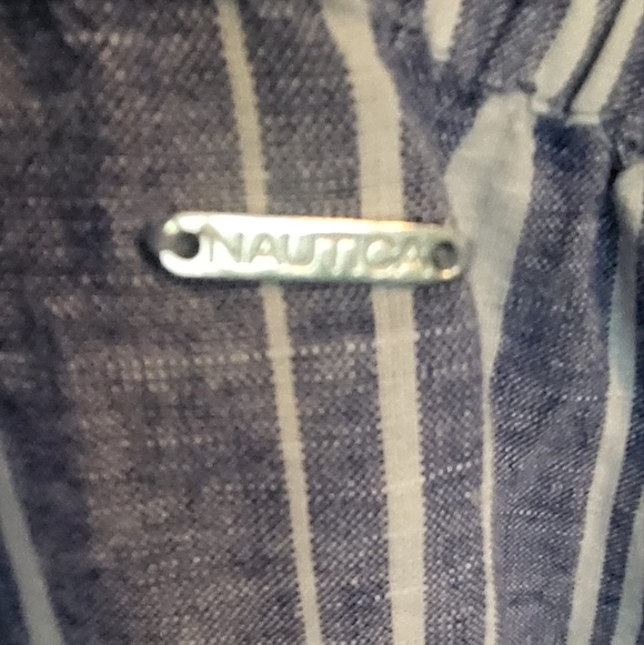 Nautica Linen Blend Bib Elastic Back Stripe Jumpsuit - Picture 8 of 10